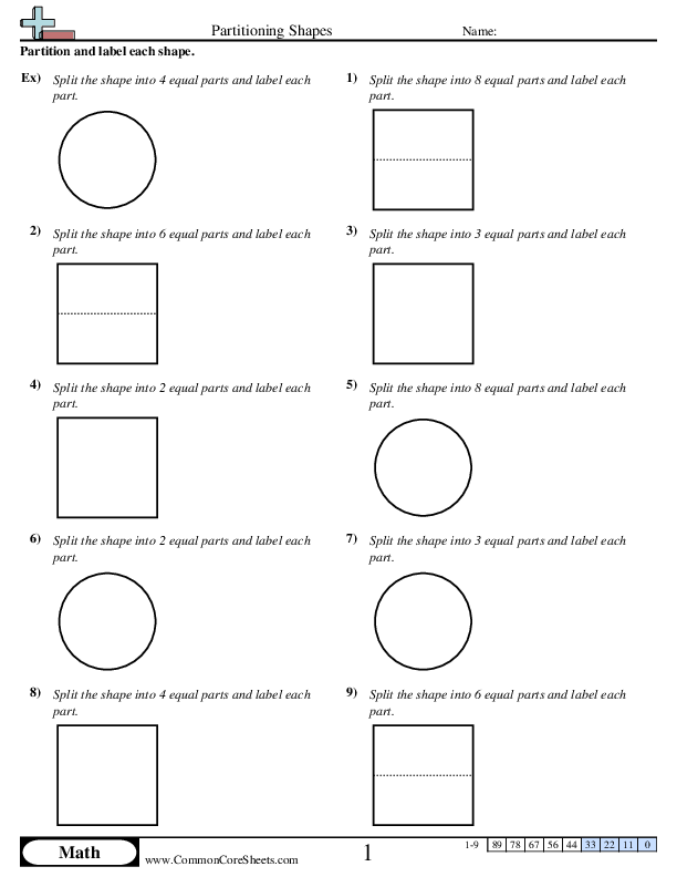 3.g.2 Worksheets - Partitioning Shapes worksheet